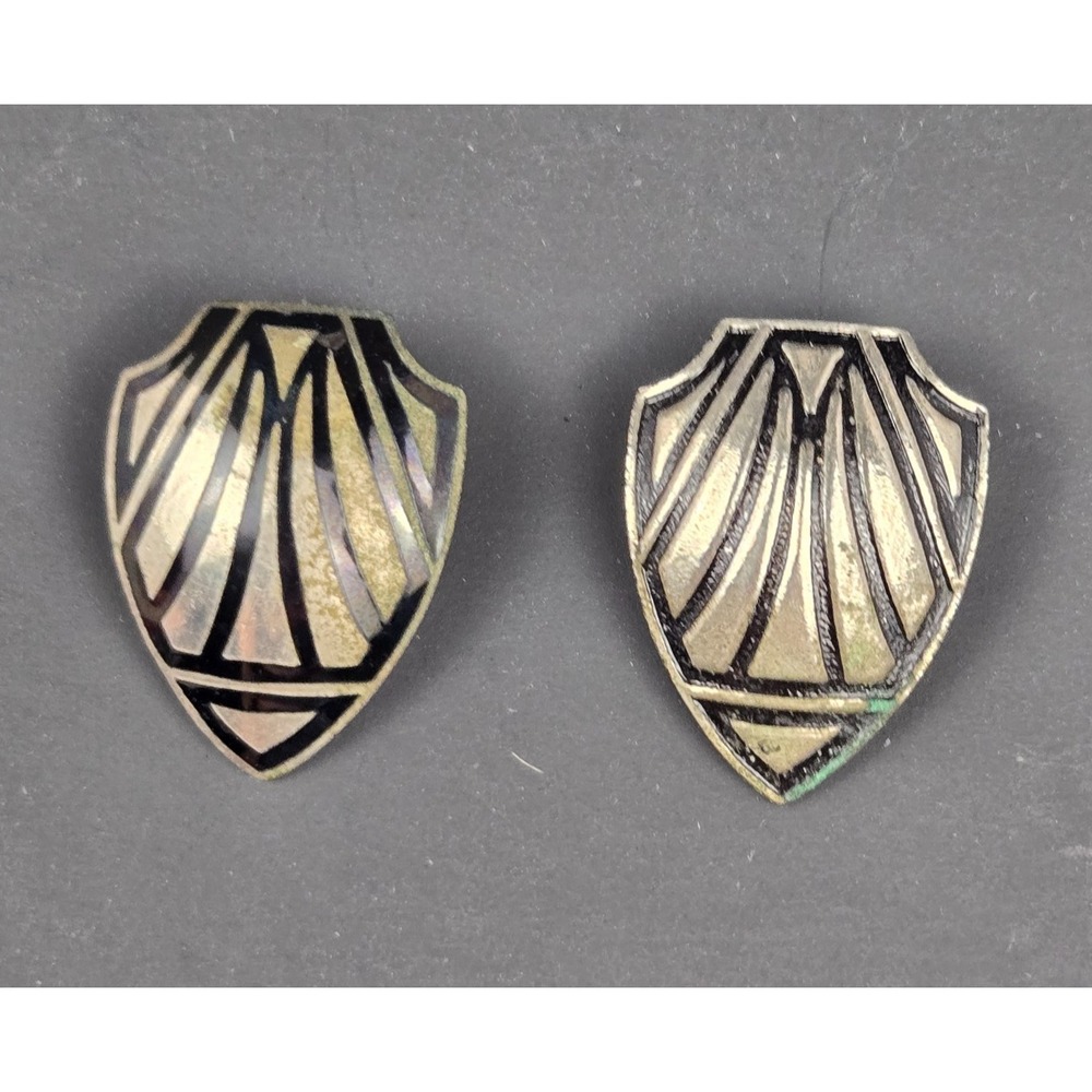 Vintage Art Deco Reyco Dress Clips Pair 1920s Black Enamel Shield Shoes Clips